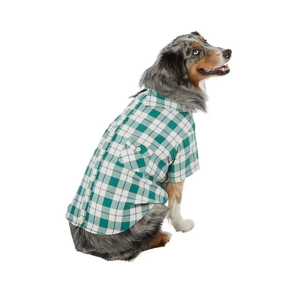 Top Paw Green and Blue Shacket Plaid Dog Shirt - XS